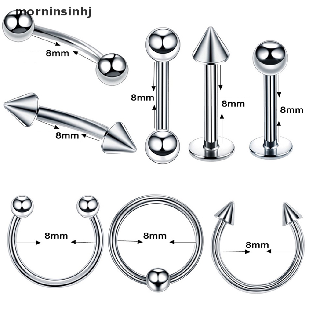 Mornin 8pcs / Set Anting Tindik Hidung / Bibir / Telinga / Tubuh Bahan Stainless Steel