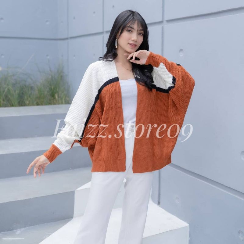 (TWO-TONE) Cardigan Rajut OVERSIZE BATWING/Cardigan Rajut Wanita Tebal PREMIUM STORE09 MURAH