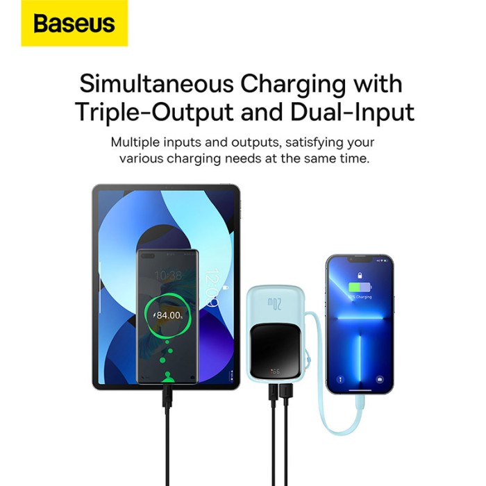 Baseus Power Bank 20W Display Fast Charging Built in Cable Iphone