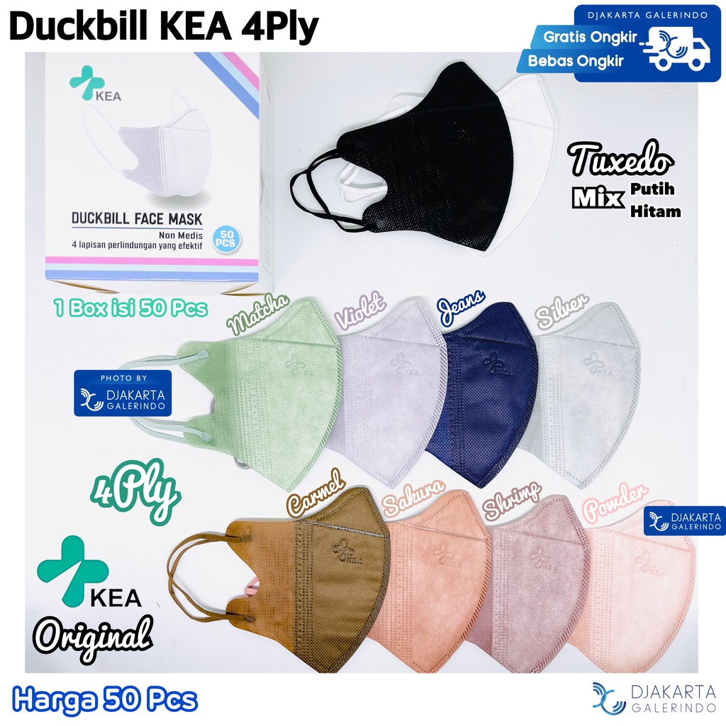 Masker Duckbill KEA 4Ply Original Mix Warna isi 50Pcs