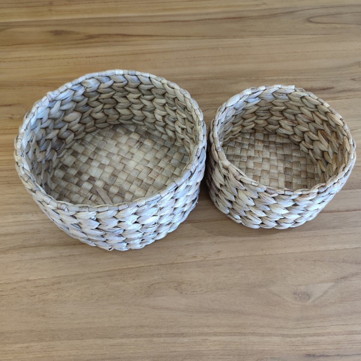 50 Keranjang Tray Mini Pot Bulat Ceper Besar Enceng Gondok - 24x24x12cm