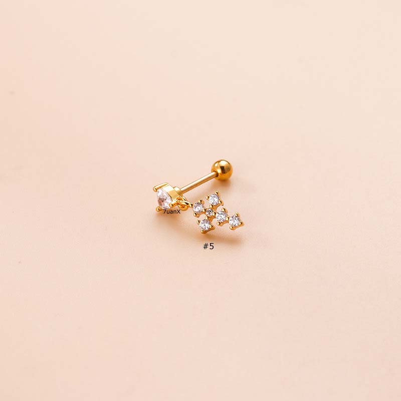 1 Pc Anting Stud Desain Rantai Silang Menjuntai Bahan Stainless Steel Warna Emas Perak