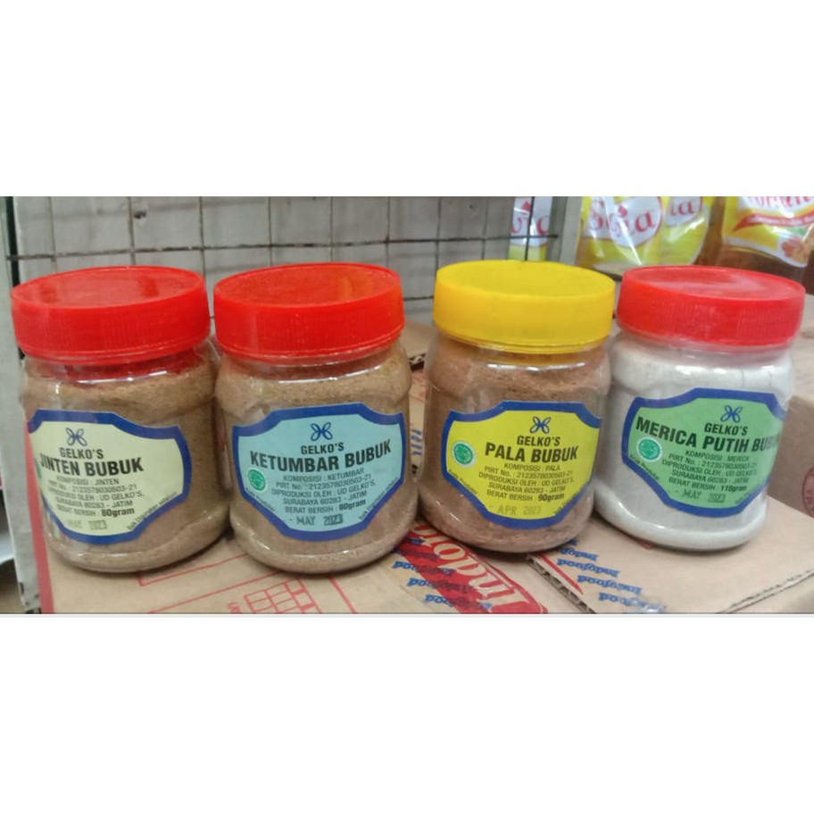 

Bumbu Rempah Masak Bubuk Gelko's - Ketumbar / Merica / Jinten / Pala