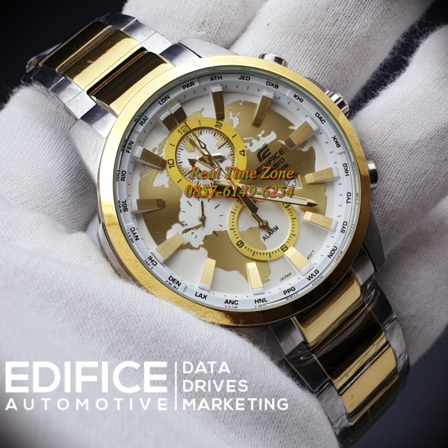 Big Sale Jam Tangan Grosir Real Casio Edifice EFR 303 Stainless Gold Black Hadiah type EFR303