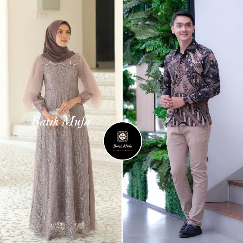 Luna Dress couple Batik | Baju bresmaid Gamis modern Dress brokat baju lebaran terbaru