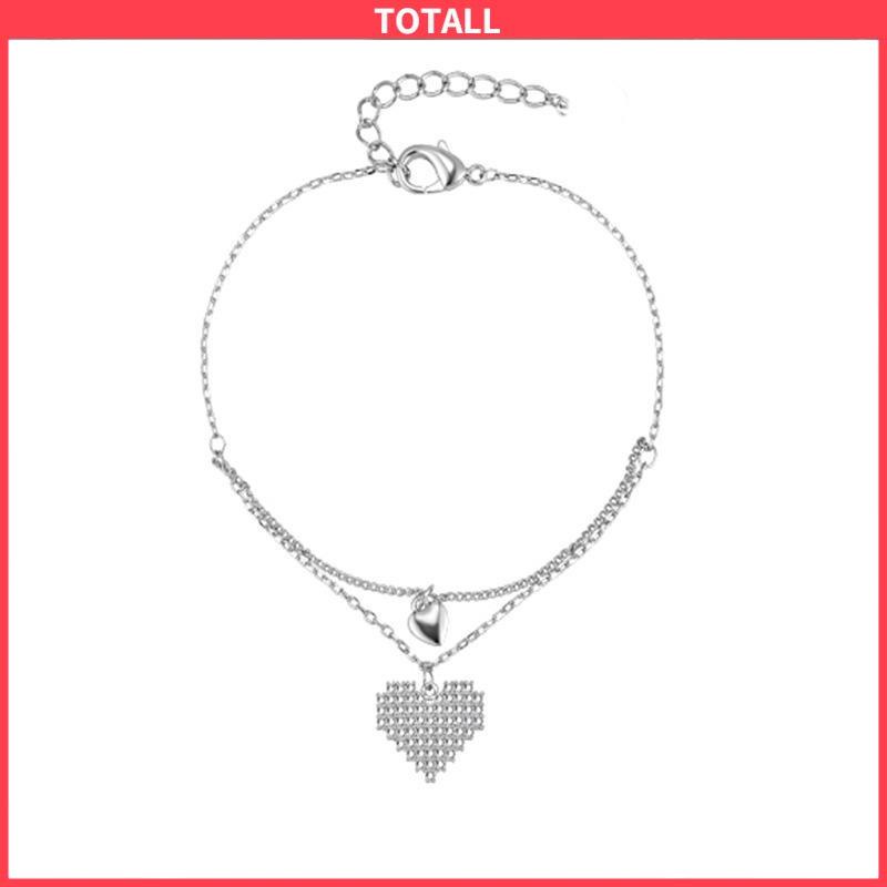 COD Double Layer Love Bracelet Light Luxury Niche Design Girlfriends Diamond Gelang-Totall