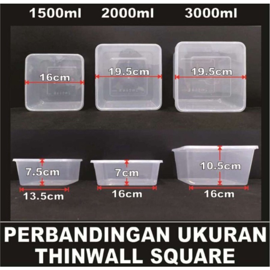 Thinwall 2000 ml Kontainer Kotak Plastik Square Anti Panas Microwave