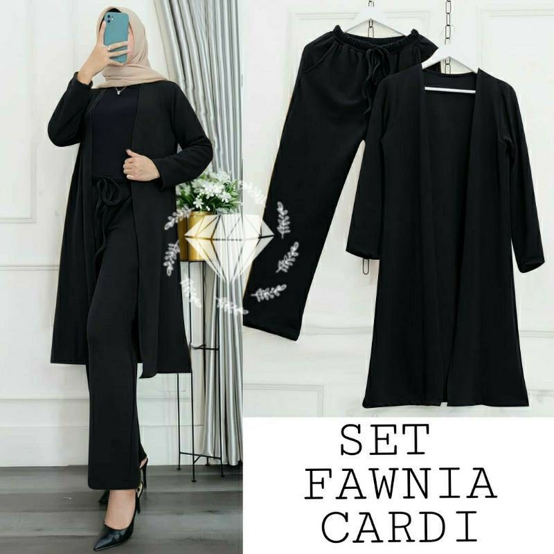 SET CELANA FAWNIA CARDIGAN/MOSCREPE/GAMIS MUSLIM SETELAN