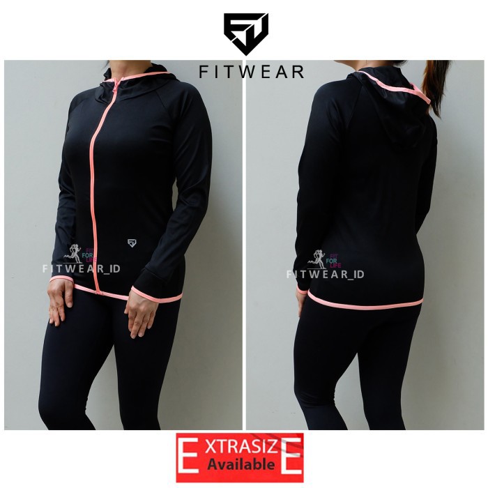 JAKET OLAHRAGA WANITA FITWEAR_ID (RUNNING,SEPEDA,GYM ) BORDER [ORANGE] - M