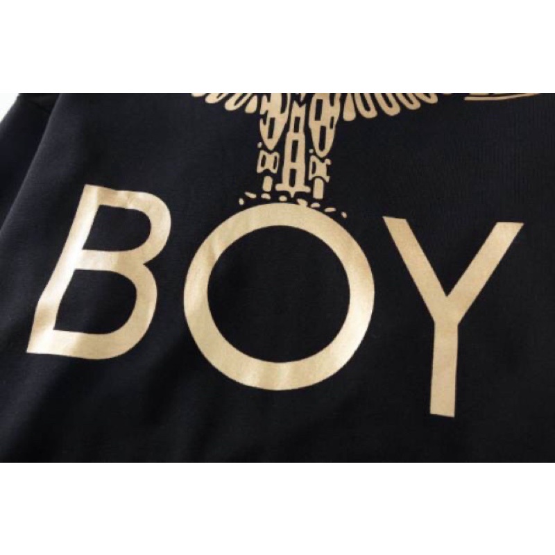 BOY29 SWEATER HOODIE BOY LONDON IMPORT GOLD ON BLACK PRIA WANITA BIG OVER SIZE