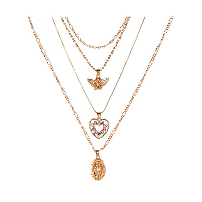 LRC Kalung Fashion Golden Angel Love Diamond Geometric Alloy Multilayer Necklace K70621