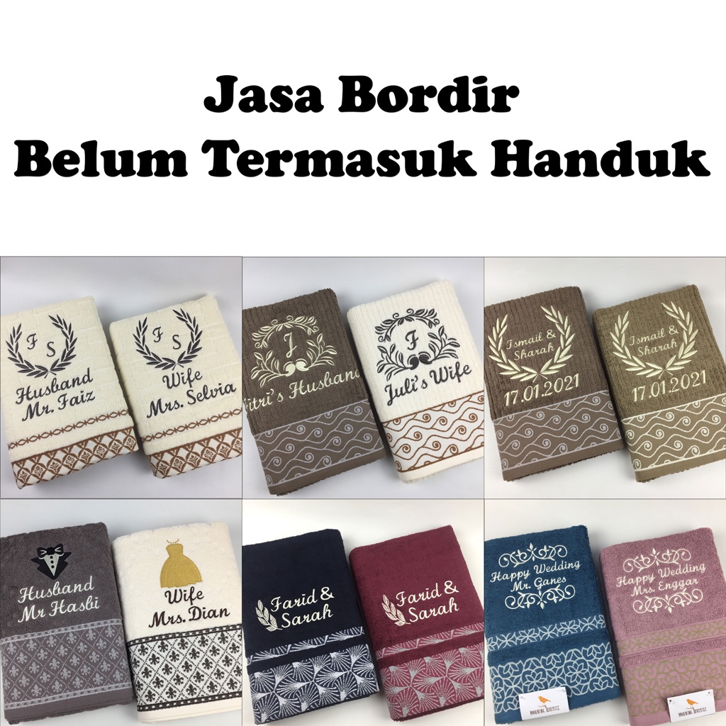 Jasa Bordir Handuk Padi / Mahkota + Nama Untuk Seserahan