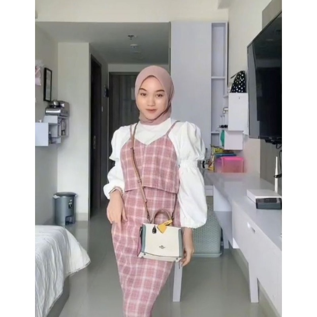 TERMURAH BELLA VEST ROK SPAN KEKINIAN DEWASA/Bella One Set / rok span dan Vest tali Pita belakang hitss bisa cod ROK SPAN ROMPI TALI PITA KOREA STYLE by dyoura