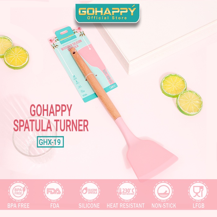 SPATULA SUTIL TURNER- Gohappy Spatula Masak PINK  - Sutil Silicon Sendok Dapur tahan panas- Spatula Premium -Spatula Black Silicon stainless set anti gores panci 2031 sutil - turner silikon - Tahan Panas Premium