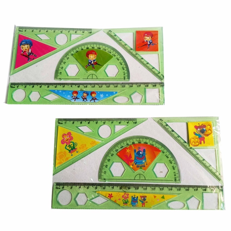 Set 4 pcs Penggaris lurus Segitiga Busur Motif Hewan