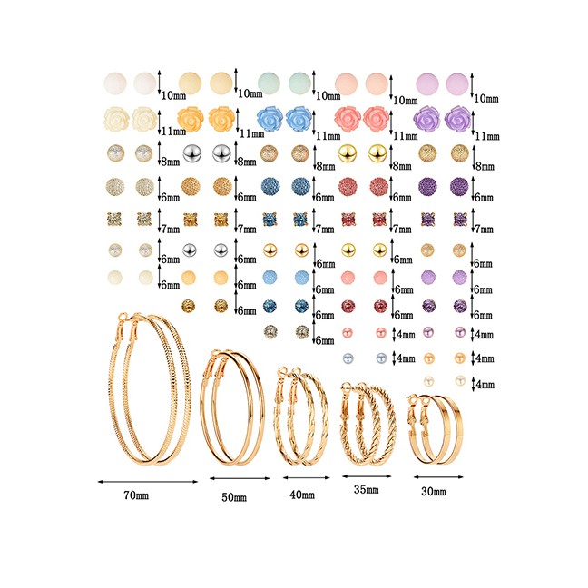LRC Anting Set Fashion Color Copper Inlaid Resin Earrings Set (50 Pairs) F70855