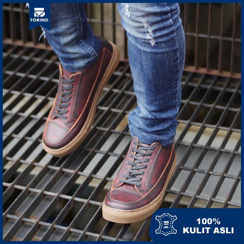 OLAF MAROON |FORIND x Greata| Sepatu Kulit Asli Sneakers Vintage Casual Pria/Men/Cow Kasual Footwear