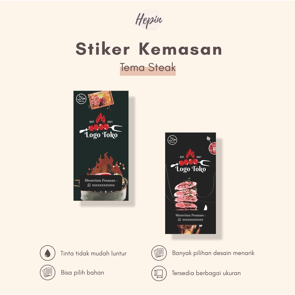 

cetak stiker label kemasan edisi STEAK/stiker label kemasan murah