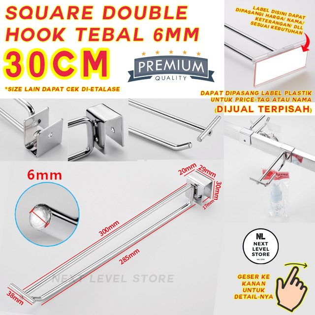 Single Hook Label Double Kotak Ram 30 CM TEBAL 6mm Stainless Cantolan  Display Square Pipa Label Harga Price Tag - LINK GROSIR