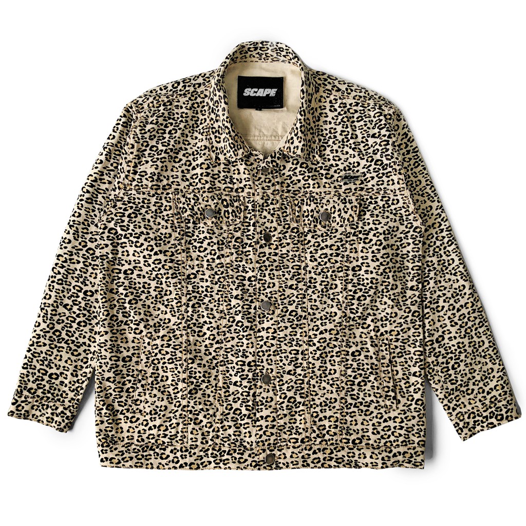 Original Scape Gear Leopard Canvas Trucker Jacket Jeans Jaket Rock Punk Biker Motif Macan Tutul Lore