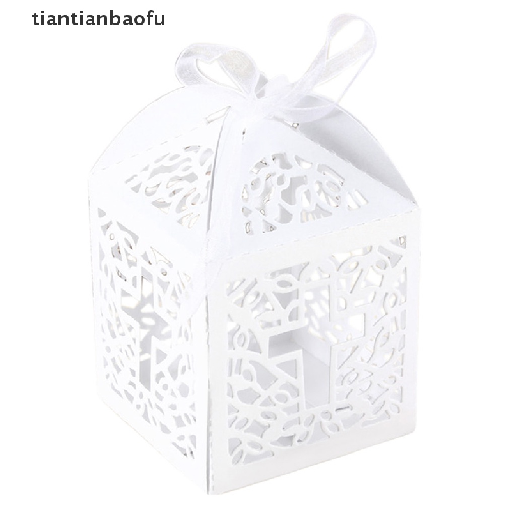 [tiantianbaofu] 10/50/100pcs Wedding Party Favor Cross Paper Candy Gift Boxes With Ribbon Boutique