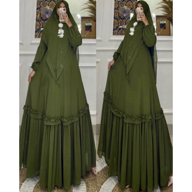 Gamis Ceruty Polos  Kaleela Set Syari/Muat Jumbo