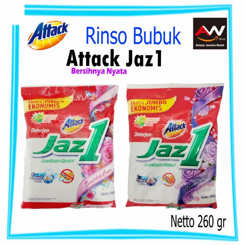 Attack Jazz 1 Detergent Bubuk Renceng ( isi 6 x 50gr ) dan kemasan 260gr