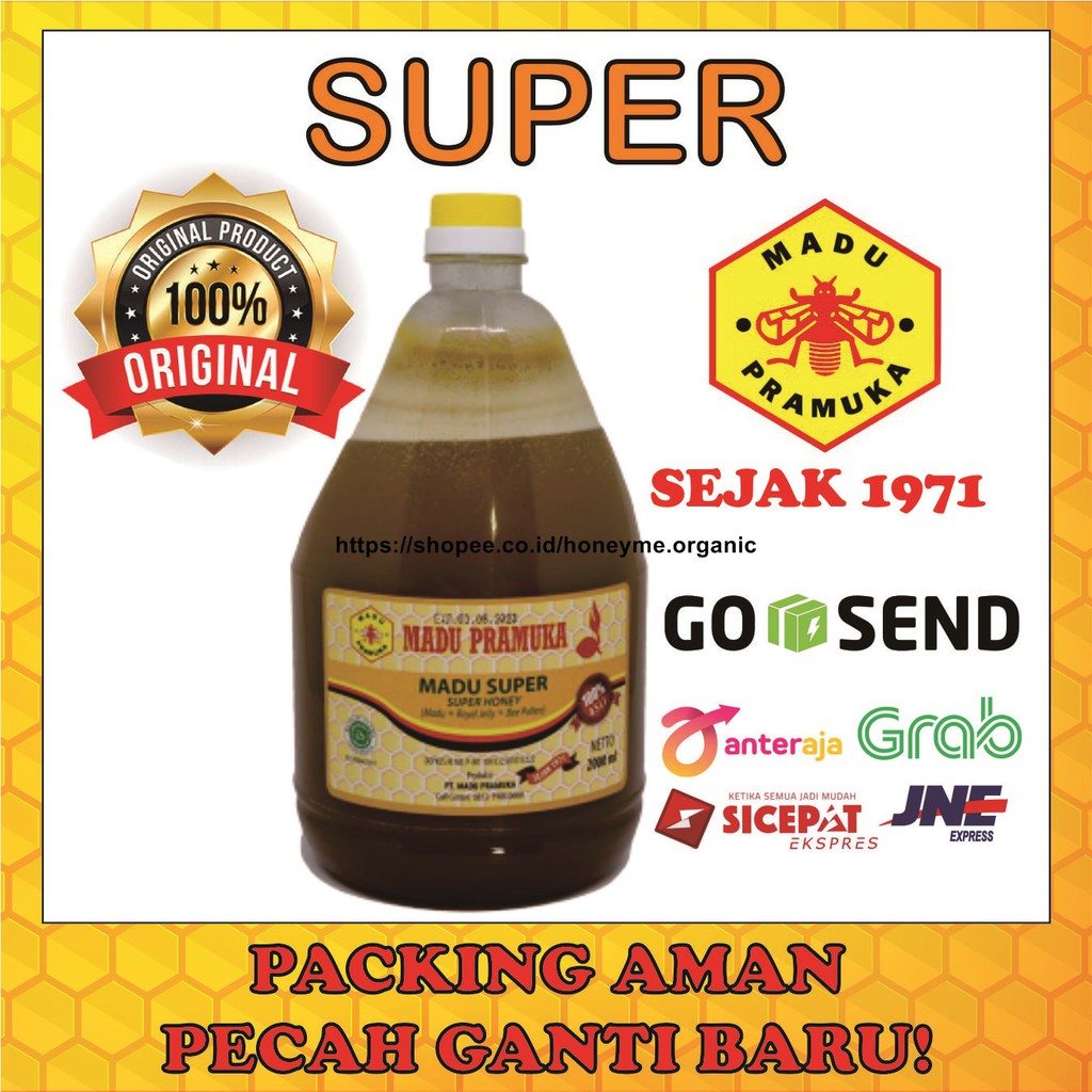

COD| BPOM HALAL | Madu Pramuka Super (Madu Royal Jelly Bee Pollen) 2L Madu ASLI promil program hamil