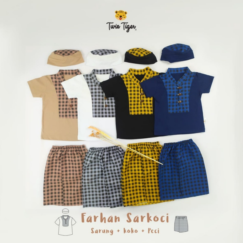 Twin Tiger Baby Baju Koko Baby - Sarkoci Farhan - 0 - 2 Tahun Setelan Lebaran Anak - SNI CBKS