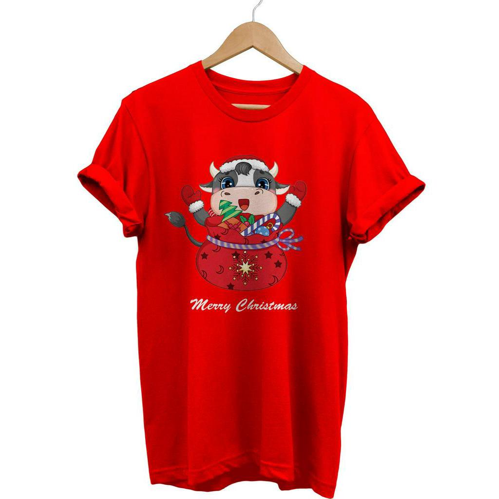 KAOS NATAL CHRISTMAS COW HAPPY MOO BAJU COMBED 30S