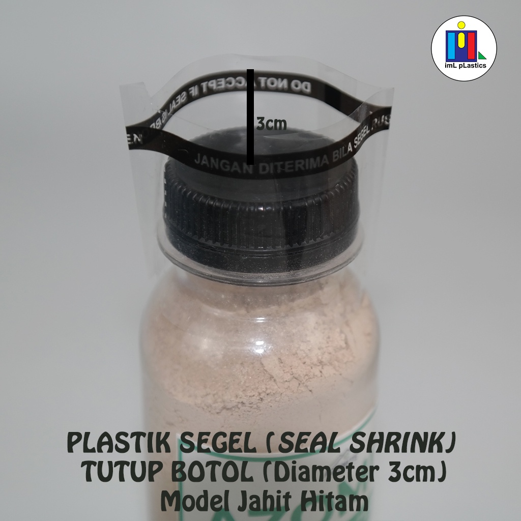 PLASTIK SEGEL (SEAL SHRINK) tutup botol 3cm Hitam Model Jahit - 100pcs