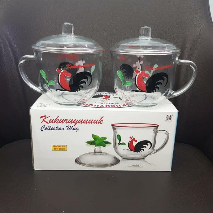 Terlaris Gelas Kaca Ayam Jago/Cangkir Mini Ayam Jago Dan Ada Tutup Kaca Bening