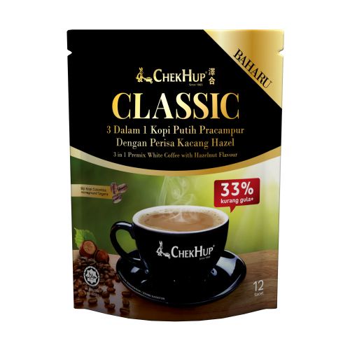 

Kopi Chek Hup Classic Hazelnut 3in1 Pracampur Less Sugar 12 x 37 Gram