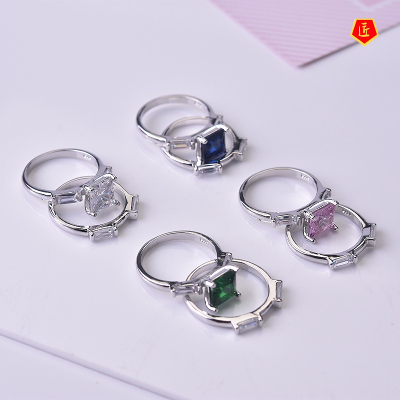 [Ready Stock]Inlaid Colored Gemstone Ring Set