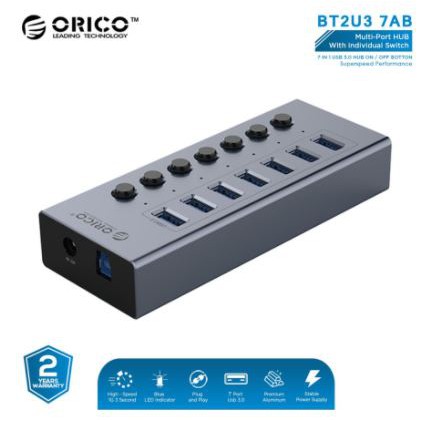 Usb 3.0 hub orico 7 port aluminum on off switch bc1.2 5Gbps adapter bt2u3-7ab - Terminal usb3.0 7 slot saklar adaptor