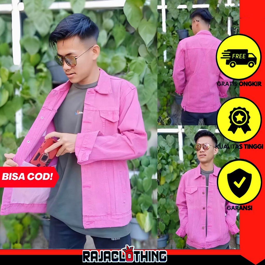 RCL - Jaket Jeans Denim Pink Fanta Tua Pria Wanita Big Size Jumbo M.L.XL.XXL Bahan Jeans Tebal Gratis Ongkir Harga Termurah