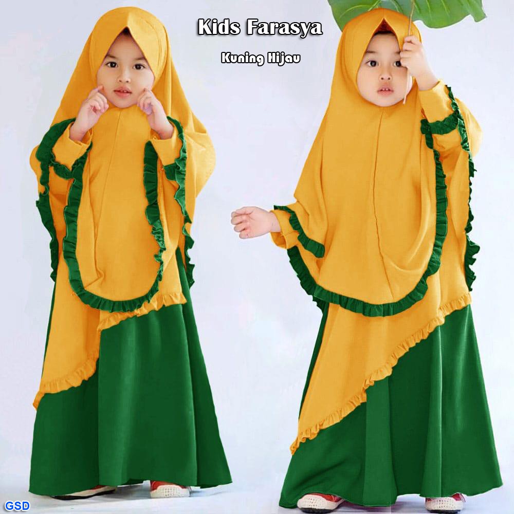 Kids farasya/dress muslim anak gamis+pashmina instan/stelan hijab anak muslim/busana set muslim