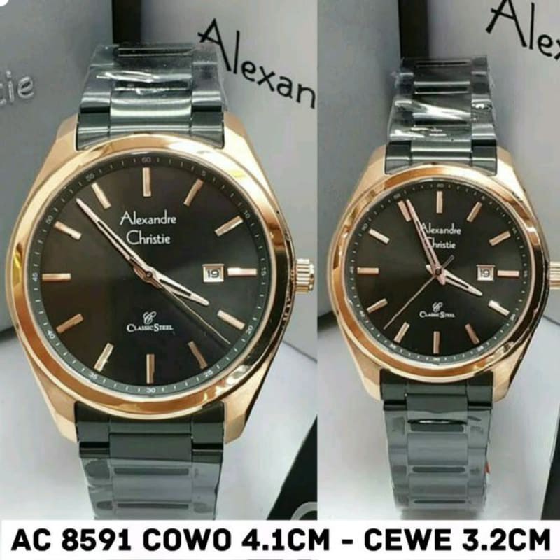 ALEXANDRE CHRISTIE AC 8591 AC8591 ORIGINAL Jam Tangan Couple Stainless Steel Hitam Rosegold