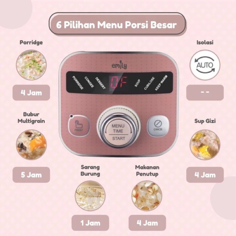 Emily Slow Cooker Claypot 1L /Baby &amp; Family Food Maker ESC-34003 - Alat masak MPASI bayi