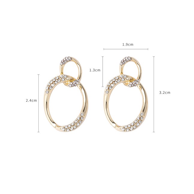 LRC Anting Tusuk Fashion Golden 925 Silver Needle Oval Circle Flash Diamond Stud Earrings D87572