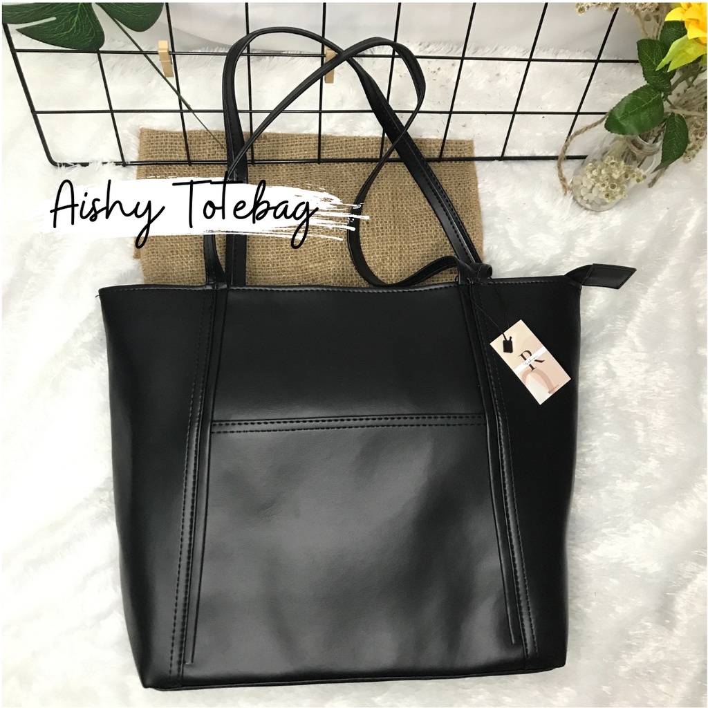 Aishy Series Tote Bag Wanita Kokoh Elegan Resleting dan Lapisan Dalam Tas Tote Wanita Kulit Sintetis