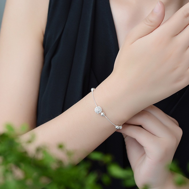 Gelang Rantai Liontin Bunga Hati Bahan 925 Silver Untuk Wanita