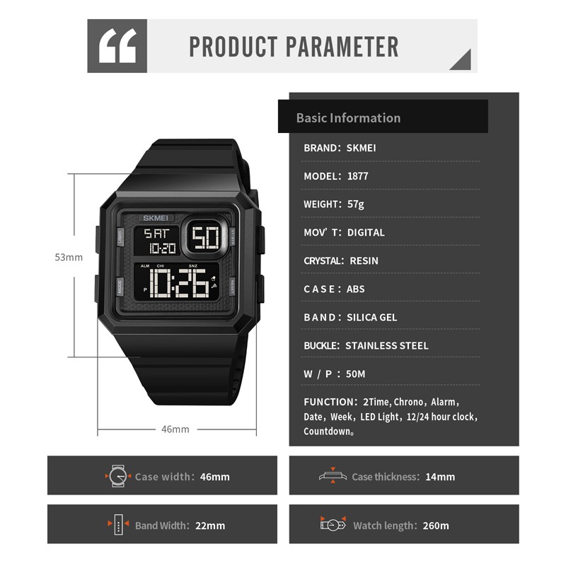 SKMEI 1877 Jam Tangan Pria Digital Dual Time Anti Air 5 Bar WATCHKITE WKOS