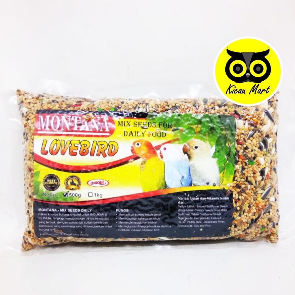 PAKAN MAKANAN HARIAN BURUNG LOVEBIRD LOVE BIRD MONTANA MIX SEED FOR DAILY UNIQUE 500 GRAM MONTANA5