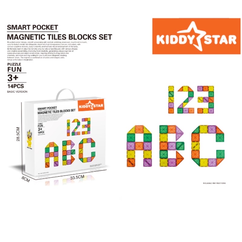 Kiddy Star Magnetic Tiles Blocks Set 14 Pcs Mainan Magnet Edukasi Anak
