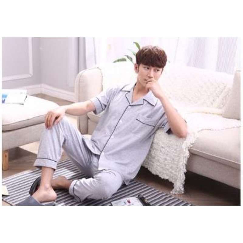 High Quality Piyama Pria Lengan Pendek / Panjang PREMIUM Import Baju Tidur Katun Cowok Laki Laki