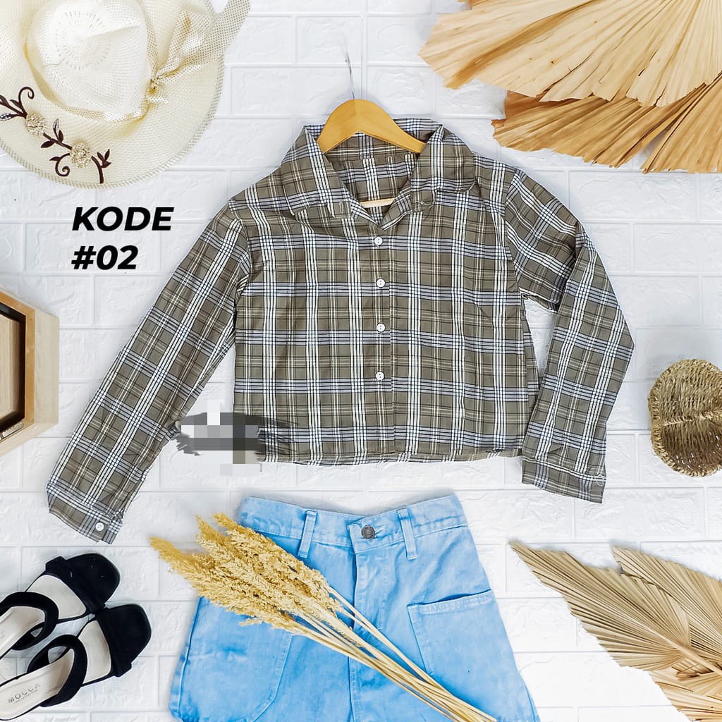 BEFAST - ZEC OOTD Wanita Kemeja JUNGYU / Beesy Crop Tartan Shirt / Kemeja Crop Wanita Kekinian / Kemeja Motif Kotak-Kotak / Kemeja Crop OOTD Wanita