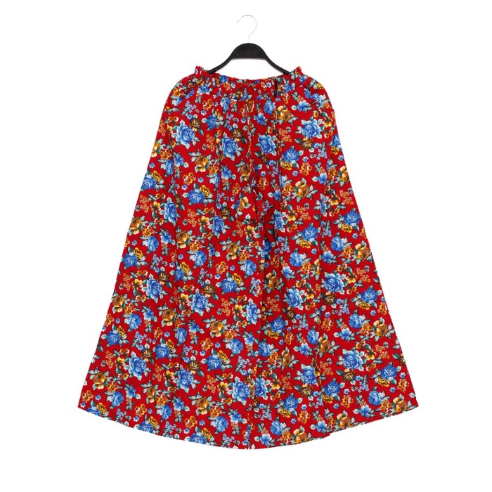 Celana Kulot Panjang Wanita Motif Bunga Bahan Katun - Merah