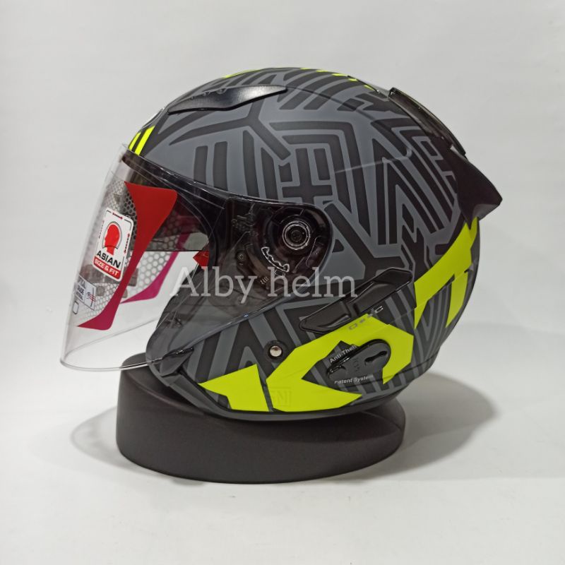 HELM KYT GALAXY FLAT R NEON GREY YELLOW DOFF MOTIF DOUBLE VISOR