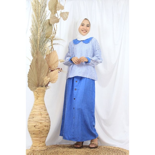GOZI SET - Setelan oneset rok stripe lucu murah curduroy wanita cewe perempuan